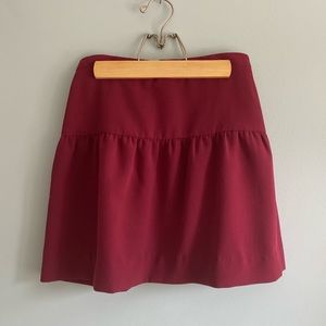 J. Crew Burgundy Pleated Crepe Flounce Mini Skirt